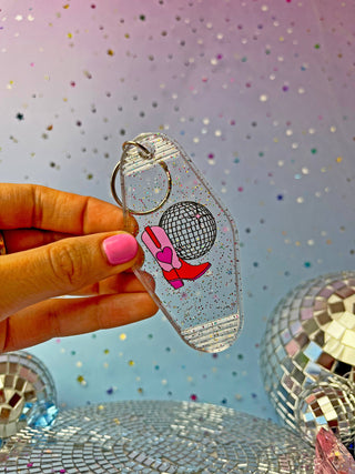 Disco Western Cowgirl Motel Keychain